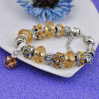 PC2 Blue Amulets Bracelet (Mother son) High Quality Glass Beads Flower Pendant Bracelets DZ