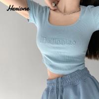 HERIONE 501b035ปักลายตัวอักษรเสื้อสตรีสูงเข้ารูปแบบอเมริกัน