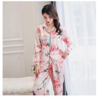 M-3XL Women y Silk Satin Long Sleeve Sleepwear Set Pajamas Suit Female Pyjamas Homewear