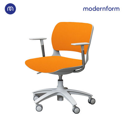 Modernform เก้าอี้เอนกประสงค์-เก้าอี้ประชุม สัมมนา รุ่น B-One (S01) เก้าอี้พนักกลาง  พลาสติก เฟรมขาว แขนปรับไม่ได้ ขาไนลอน เบาะผ้าสีส้ม