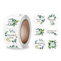 500Pcs/Roll Classic Green Plants Label Sticker Round Thank You Sealing Sticker Roll for Small Business Wedding Packaging