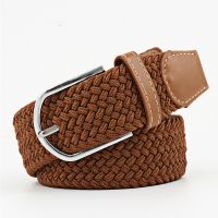 【CW】 New Men  39;s Belts Women  39;s Top Fashion Elastic Woven Metal Pin Buckles