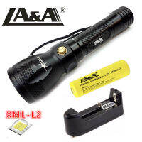 LA&amp;A ไฟฉายดำน้ำ ไฟฉายแรงสูง กันน้ำได้ ส่องสว่างในน้ำลึก รุ่นL2-9005 LEDแสงสีขาว ตัวไฟฉายสีดำใส่ถ่านชาร์จ1ก้อน Diving Flashlight Scuba Torch Lamp - intl