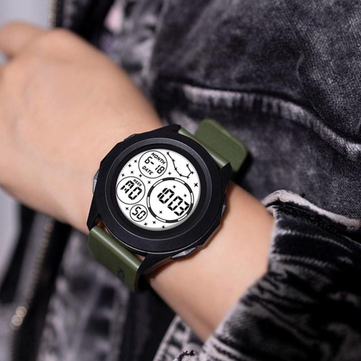 นาฬิกาเรืองแสงอเนกประสงค์สำหรับวัยรุ่นนาฬิกาลำลองกลมนาฬิกากีฬาอิเล็กทรอนิกส์กลางแจ้ง-f9s5