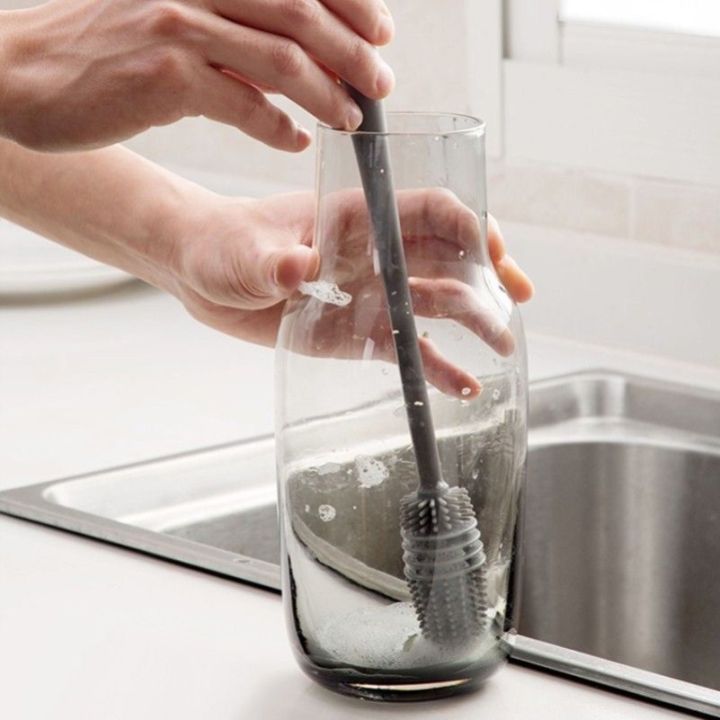ขวดนมแปรงล้างถ้วยทำจากซิลิโคนขวดน้ำแปรงทำความสะอาดด้ามจับยาวอุปกรณ์ทำความสะอาด-sloki-kaca-ซักล้างแปรงทำความสะอาดห้องครัว