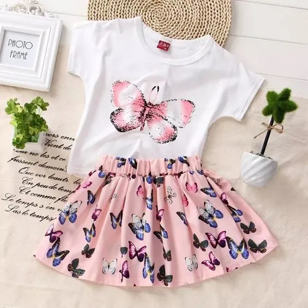 Thorn Tree Toddler Girls Summer Dress Clothes Butterfly Print T-shirt+Skirts  Outfits Set | Lazada PH