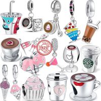 2022 Summer Ice Cream Coffee Drink Cup Wine Glass Pendant Fit Original Pandora Charm Bracelet DIY Beads Women 925 Silver Jewelry