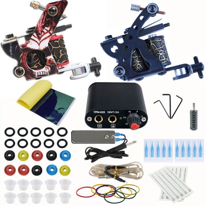 Tattoo Complete Beginner Tattoo Kit 2 Tattoo Machine Power Supply Grips