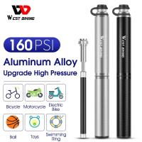 WEST BIKING Portable Bike Pump 160PSI Aluminum Alloy Cycling Air Pump Bicycle Ball Tire Inflator Schrader Presta Valve Mini Pump