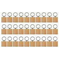 30Pcs Blank Square -Shaped Wooden Keychain DIY Wood Keychains Key Tags DIY Gifts