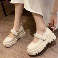 rge size sm leather shoes women y 23 new outer size show mouth thick bottom round toe cryl one word belt sgle shoes