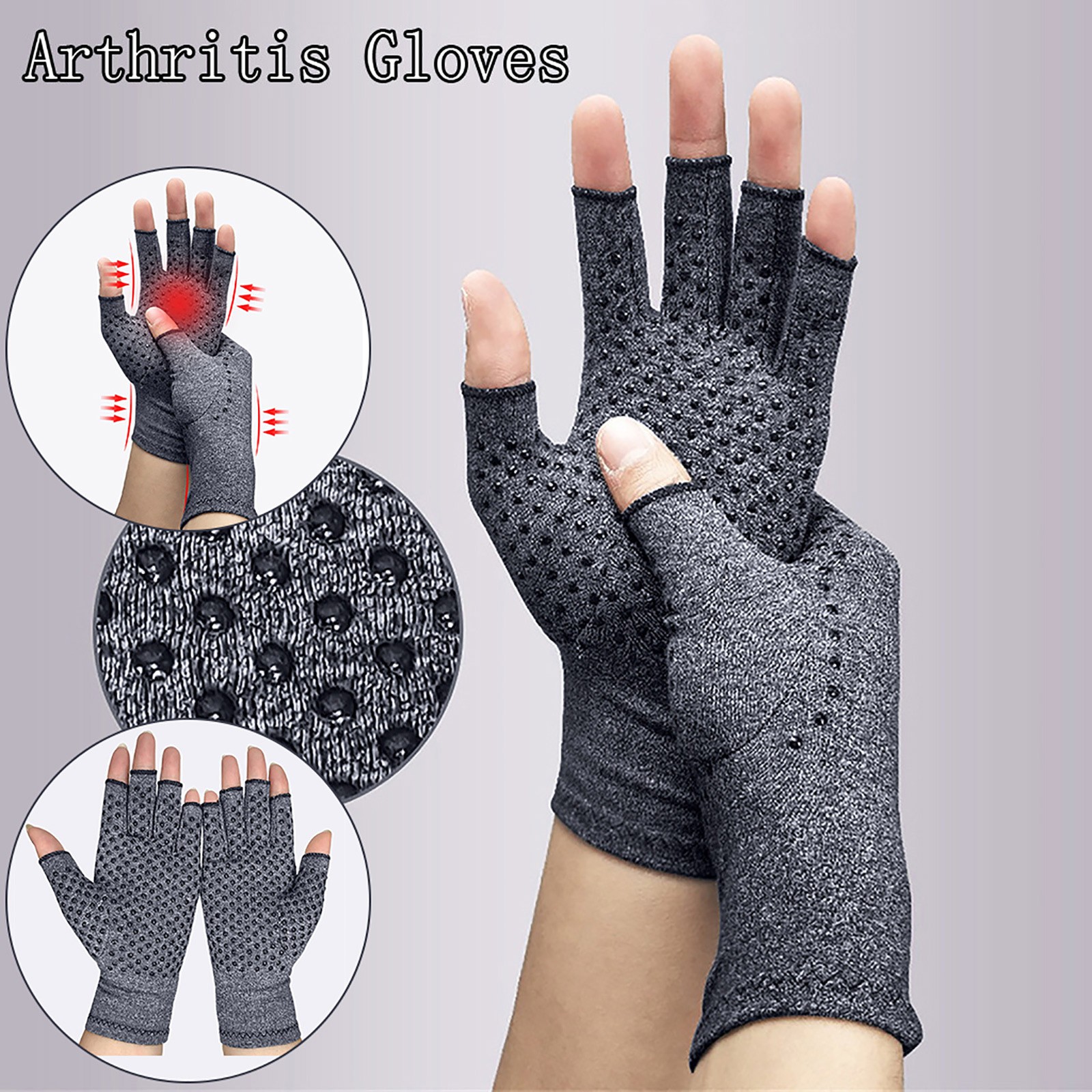 Relieve Arthritis Anti-Slip Glue Dot Fingerless Gloves for Women Men Carpal Tunnel Pain 1 Pair of Arthritis Gloves 