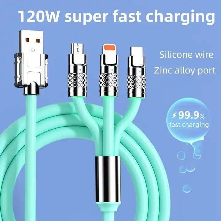 HomiesTrends 3 in 1 Fast Cable 120W USB Charging Cord Liquid Silicone