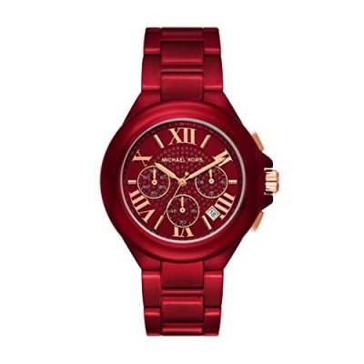 Michael Kors Camille Stainless Steel Multifunction Watch with Glitz Accents Red