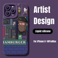 MFD Tide brand Artist designs phone case for iphone 14 14plus 14pro 14promax 13 13pro 13promax Cute cartoon bearded man barista Graffiti pattern 12 12pro 12promax 11 11promax High-end soft liquid silicone material x xr xsmax New Design Dark purple