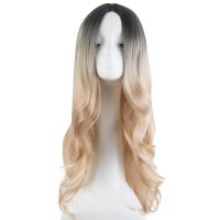 Fei-Show Synthetic Fiber Long Wavy Wig Ombre Color Wig Middle Part Line Cosplay Costume Party Carnival Women Hair Wig  Hair Extensions Pads