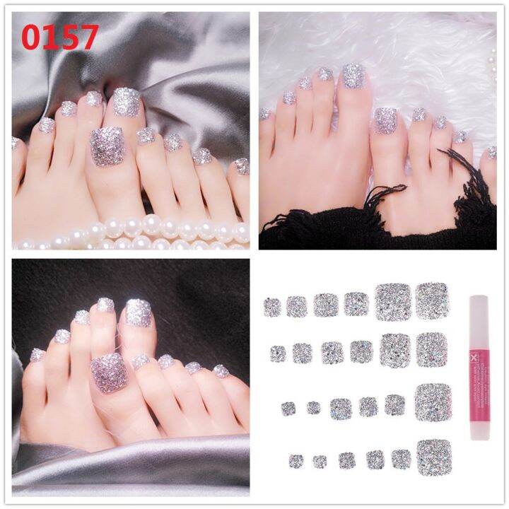 24x-french-nail-art-fake-toe-acrylic-artificial-feet-nails