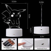 อะนิเมะโปเกมอนไฟในคืน3D LED Kawaii ตัวเลข Pikachu gengar C harizard 7สีอะคริลิโคมไฟเครื่องประดับห้องนอนตกแต่งพิมพ์ของขวัญ