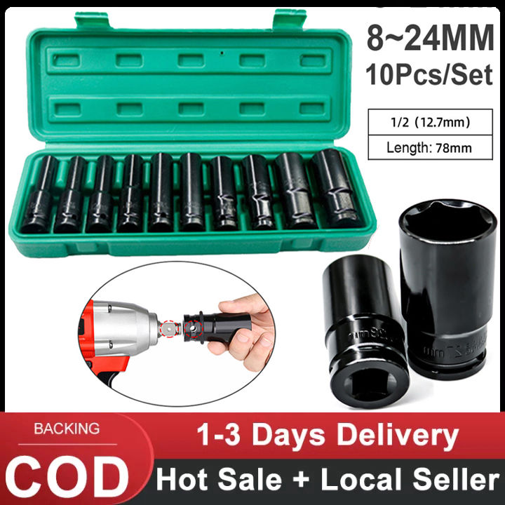 Impact Wrench Socket 10 Pcs Set 12 Drive Hex Impact Socket Set Universal Socket Metric Sizes