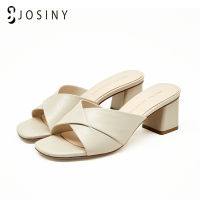 JOSINY 6CM  Womens Sandals High Heels Slippers Woman Slip-on Open Toes PU Leather Casual Hoof Heel Female Shoes For Ladies