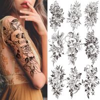 Death Skull Flower Temporary Tattoo For Women Girls Snake Bird Peony Tattoo Sticker Black Fake Blossom Sexy Tatoo Transfer Adult Stickers