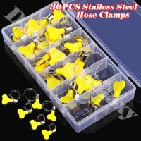 ❂ 30PCS 8 Sizes Stainless Steel Pipe Hose Clips Spring Clamps Set Assortment For Hardware