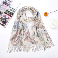 CZHCQQ Women Pashmina Scarf Flower Blanket Luxury Women Plaid Scarf Cashmere Silk Holiday Winter Poncho Luxury Brand