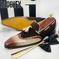 Italian Men Loafers Shoes Black Brown Mixed Color Wingtip Elegant Dress Shoes Office Wedding Genuine Leather mens casual shoes