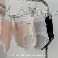 （HOT)4 ชนิดบรรจุกล่อง 。 ตัวอักษรผ้าไหมน้ำแข็งกางเกงในเปลือยเอวสูงปานกลางลูกไม้กระเป๋ายืดหยุ่นสูงกางเกงขาสั้นสะโพกกางเกงในสามเหลี่ยมสำหรับสาวๆ