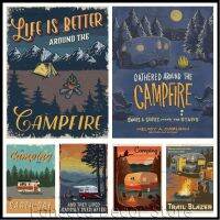 Vintage Camping Art ป้ายโลหะการ์ตูน Field Camp Travel Chic โปสเตอร์บ้านสวนตกแต่งผนังดีบุก Plaques