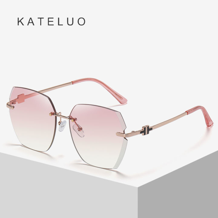 พร้อมกล่อง-kateluo-a0748ผู้หญิงแว่นกันแดด-โลหะ-frameless-ตัดขอบกลางแจ้งม่านบังแดดกระจกฮยอนสีแว่นตา