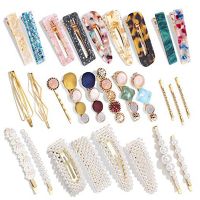 28 PCS Pearls and Acrylic Resin Hair Clips Hair Barrettes Marble Glitter Crystal Geometric Hairpin Elegant Accessories