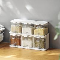 [COD] Japanese-style seasoning sub-bottling three-compartment visual with spoon monosodium glutamate salt sugar jar condiment storage box