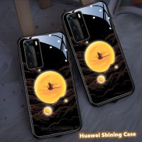 ☢✧ 3D Gold Travel Sun Moon Phone Case For Huawei P40 P30 P20 Pro Plus Mate 20 30 40 LED Lighting Bumper Soft Edge Glass Cover