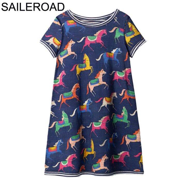 jeansame-dress-saileroad-2-8-y-สาวยูนิคอร์นชุดเด็กแขนสั้นชุดเด็กทารกชุดเจ้าหญิงฤดูร้อนผ้าฝ้ายเด็กสวมชุด