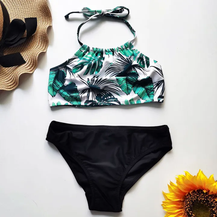 7-11 Years Girls Bathing Suits 2 Piece Bikini Set Ruffle Sleeve Swimsuit Adjustable Straps Hawaiian (A, 9-10 Years