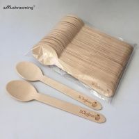 100pcs Custom Large Wooden Spoons Text or Logo Engraved Heavy Weight Disposable Serving Spoons Vintage Coffee Cake Spoons