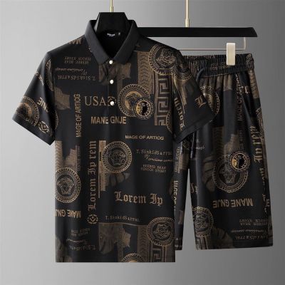 ✕ hnf531 Original VersaceˉNEW European Station Summer Mens Casual Suit Tide Brand Casual Embroidered POLO Short Sleeve Shorts