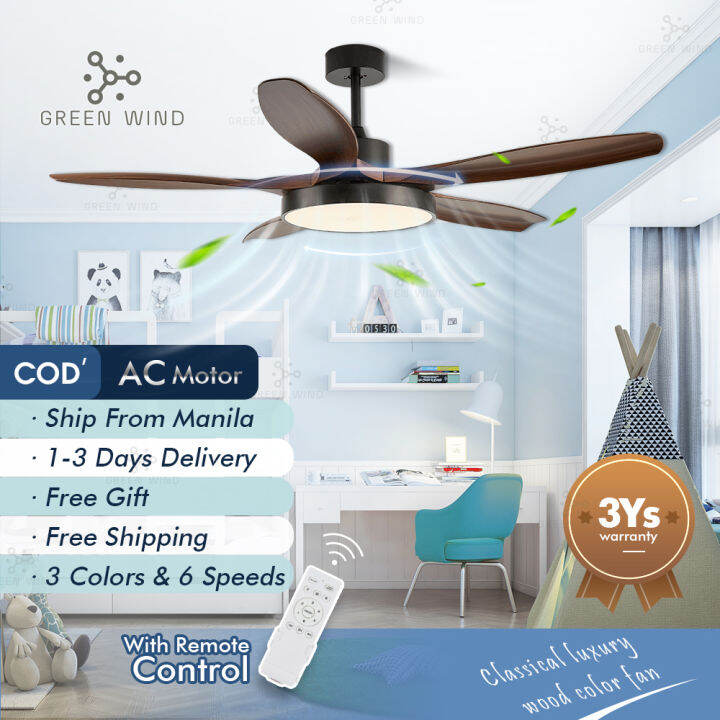 GREEN WIND Nordic Modern Industrial Ceiling Fan With Light LED Remote ...