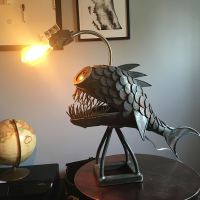 USB Interface Fishing Night Lights Table Lamps Handmade Unique LED Angler Fish Lamp Floor-Standing Retro Art Table Lamp