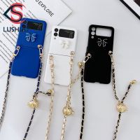 ❁ LUSHUO Phone Case for Samsung Galaxy Z Flip 3 5G Fashion Bow Back Cover with Crossbody Chain Shockproof Casing for Z Flip3 ZFlip3 ZFlip 3