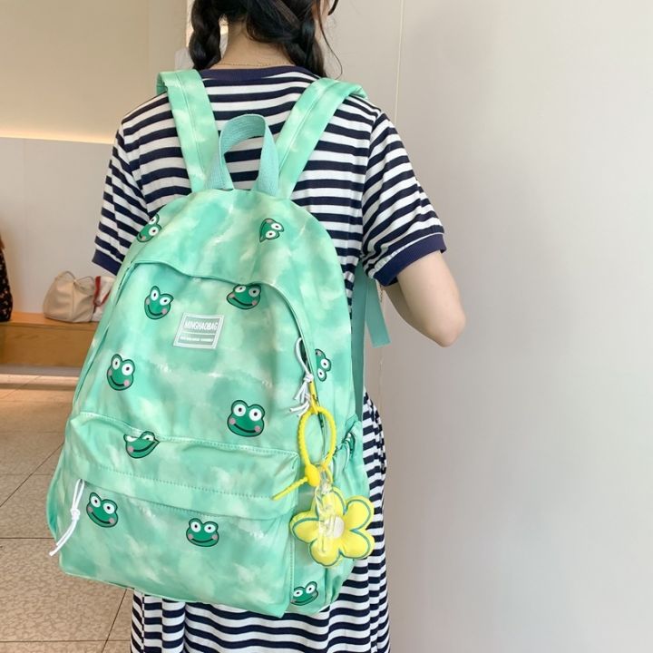 กระเป๋าผ้าใบกระเป๋าเป้พิมพ์ลายกบเกาหลีของผู้หญิงกระเป๋านักเรียนเด็กผู้หญิง