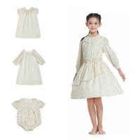 【YF】 Lace Collar 2023 Summer New Cotton Cute Cherry Floral Teen Girls Dress Set Baby Romper with Lining  9100