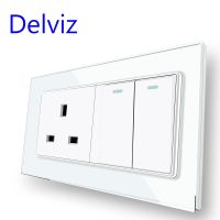 ♈ Delviz UK Standard Power SocketAC 110 250V 13A Outlet146mmx86mm White Crystal Glass Panel2 Gang 2Way / 1Way Wall Light Switch