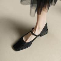 Huilm รองเท้าส้นสูงผู้หญิง,ส้นสูง5ซม. ส้นสูงสไตล์เกาหลีหัวสี่เหลี่ยมรองเท้า Mary Jane หรูหราสำนักงานมืออาชีพรองเท้าลำลองงานแต่งงาน