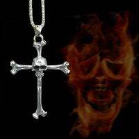 Fashion Men Skull Necklace Cross Jewelry Punk Hip Hop Ghost Head Pendant Religious Belief Necklaces for Men Halloween Jewelry