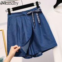 Plus Size Tencel Denim Shorts Skirts Summer Women Elegant Fashion Loose Elastic Waist Lace Up Oversized Ladies Wide Leg Shorts