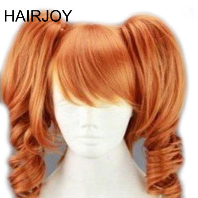 HAIRJOY 45cm Medium Length Orange Cosplay Wig Heat Resistant Costume Party Synthetic Wigs 2 Clip On tail 7 Colors