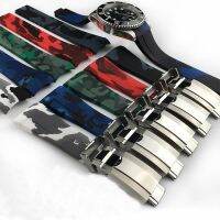 ✌ สายนาฬิกา Insurance Buckle Buckle Camouflage สายซิลิโคน สำหรับ Rolex Water Ghost Submariner Daytona Watch Strap 20มม.