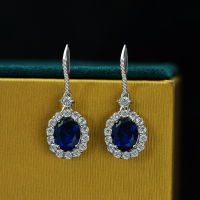 Vintage 100 925 Sterling Silver 7*9mm Sapphire High Carbon Diamond Drop Hook Earrings for Women Wedding Party Fine Jewelry Gift